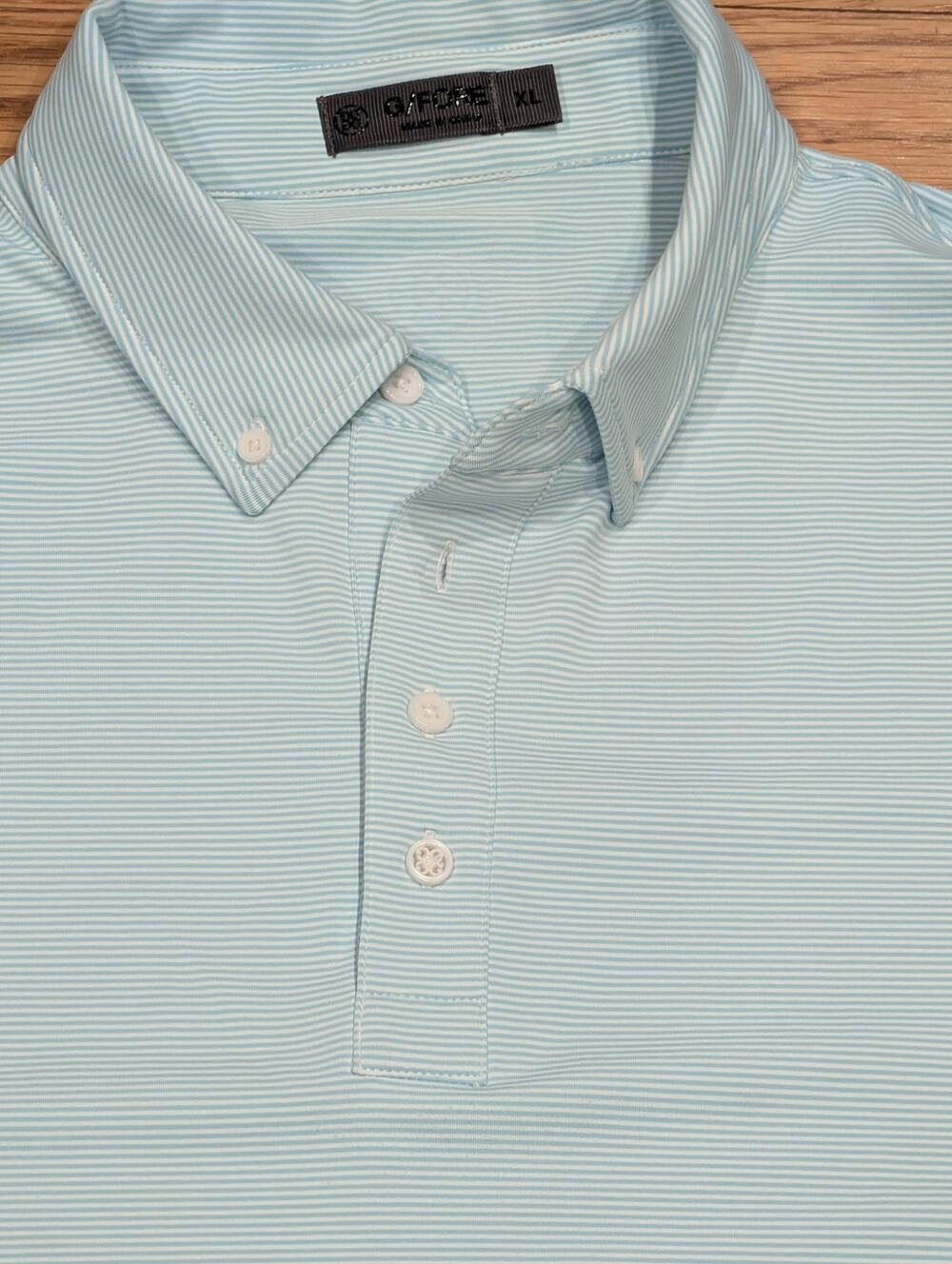 G/FORE Men’s XL Performance Golf Polo Light Blue White Stripe